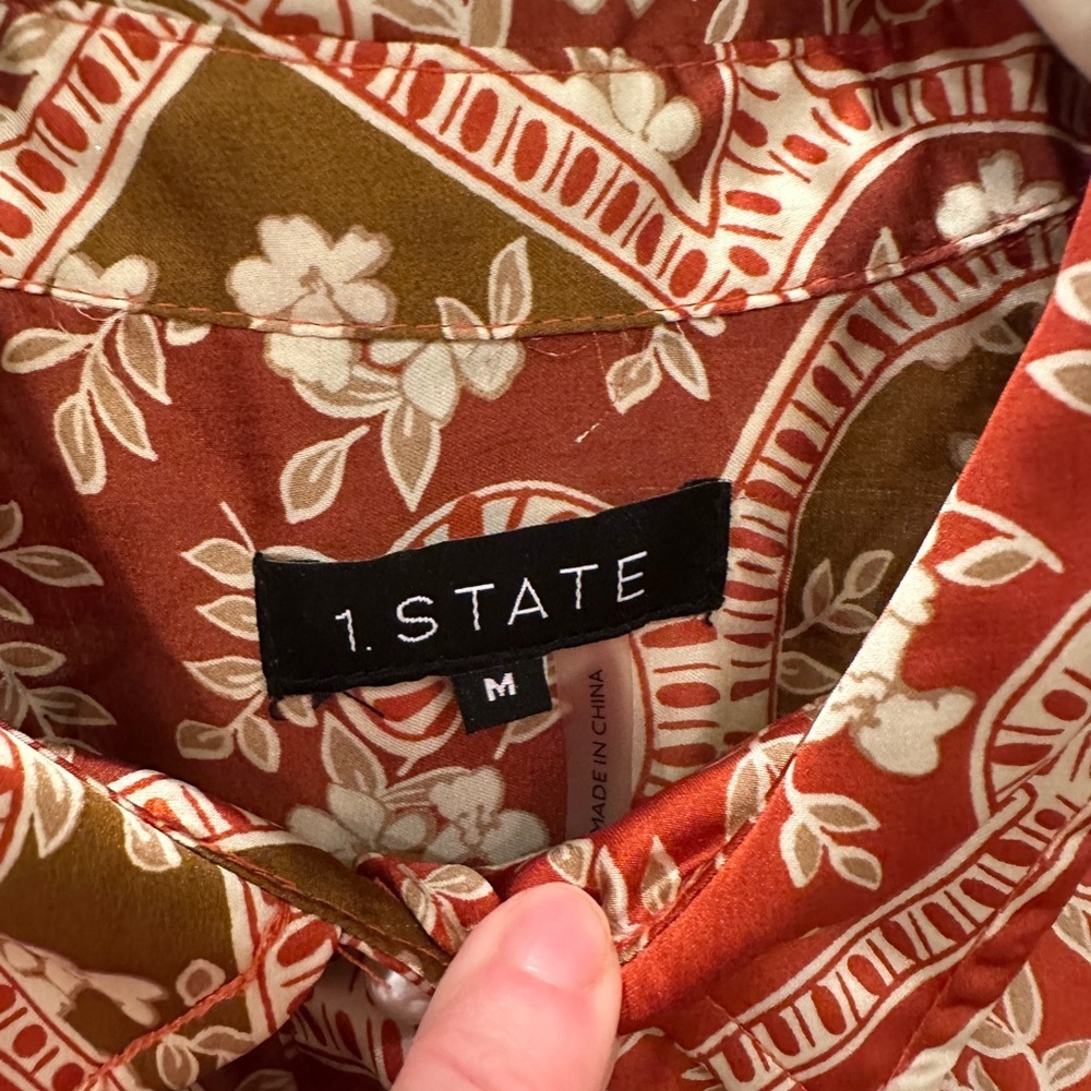 1.STATE Rust Floral Paisley Button Front Shift Dress M Pockets - Picture 5 of 7